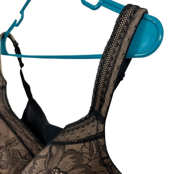Cacique Black Modern Lace Covered LL BALC Nude Lined Underwire Bra Floral 44DDD - Picture 9 of 16